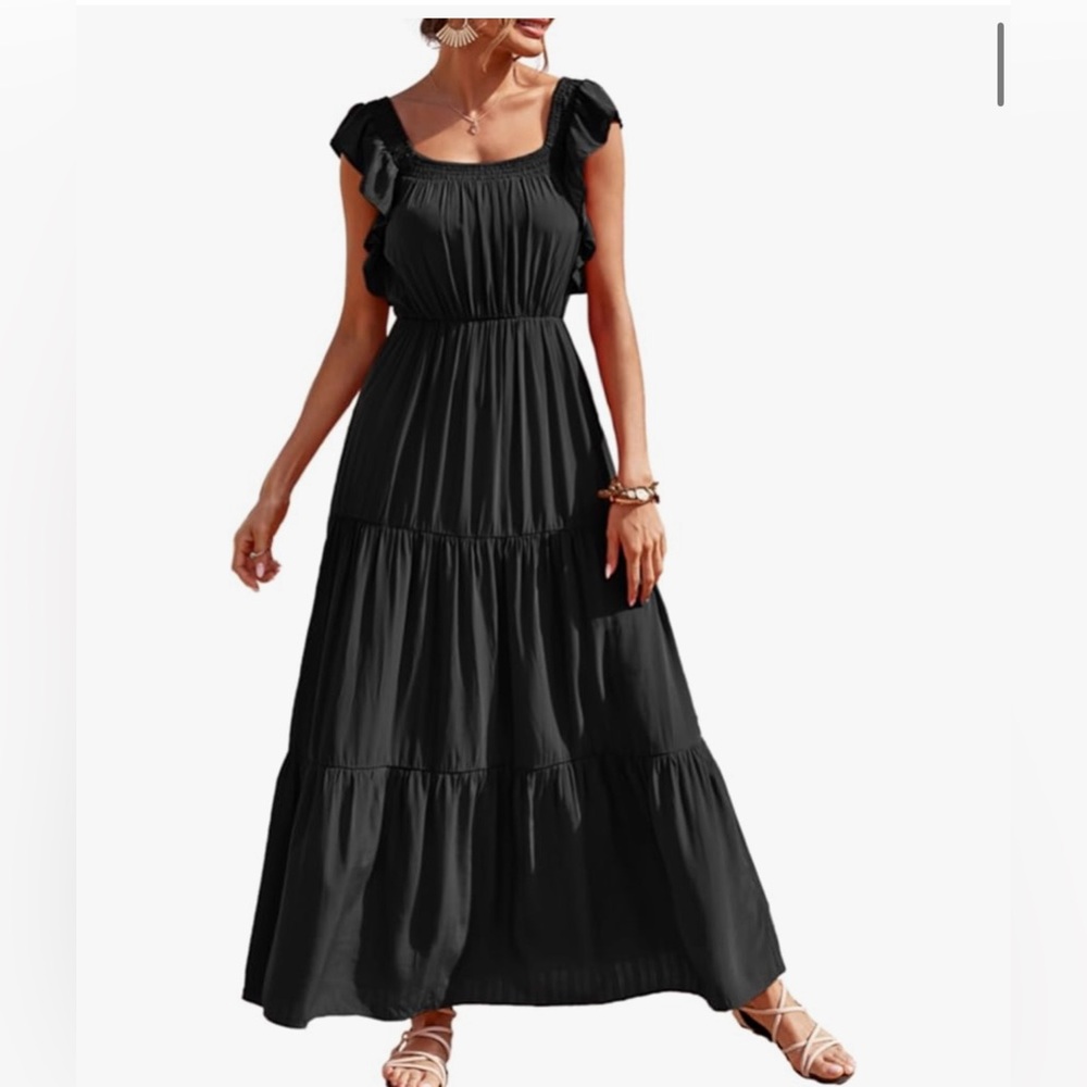 PRETTYGARDEN Womens Boho Maxi Dress, Ruffle Trim High Waisted Tiered - XL